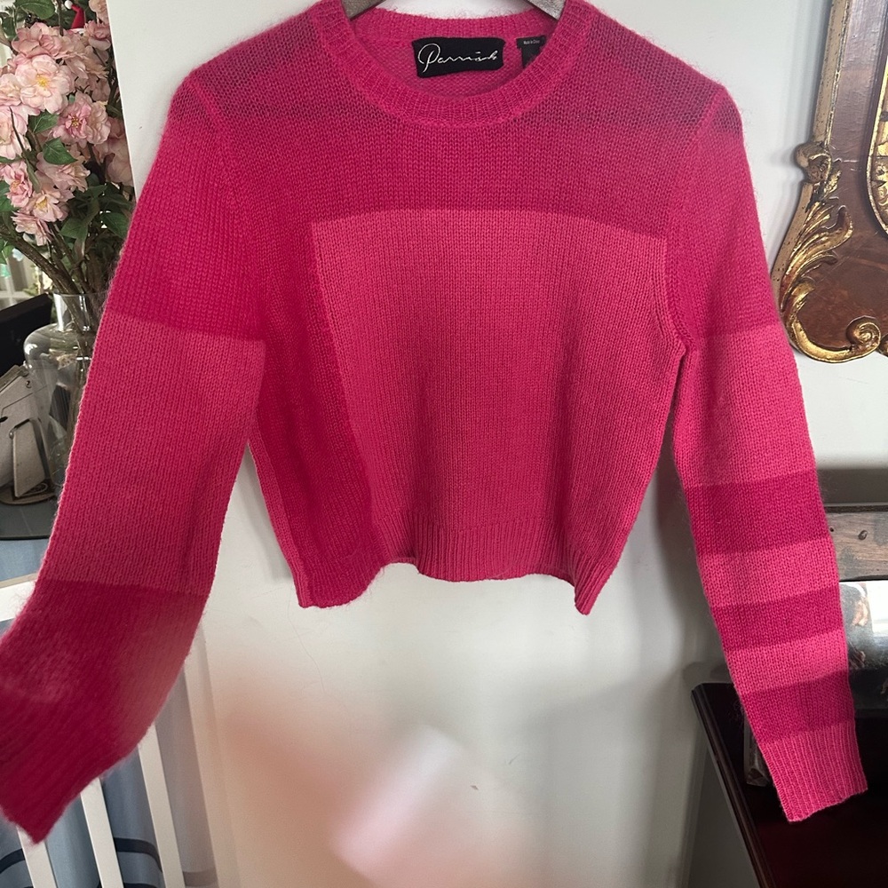 Hot Pink Crewneck Stripe Knit Sweater